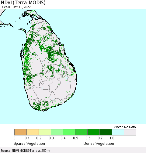 Sri Lanka NDVI (Terra-MODIS) Thematic Map For 10/8/2022 - 10/15/2022