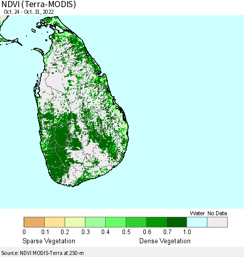 Sri Lanka NDVI (Terra-MODIS) Thematic Map For 10/21/2022 - 10/31/2022