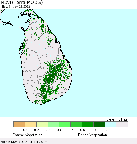 Sri Lanka NDVI (Terra-MODIS) Thematic Map For 11/9/2022 - 11/16/2022