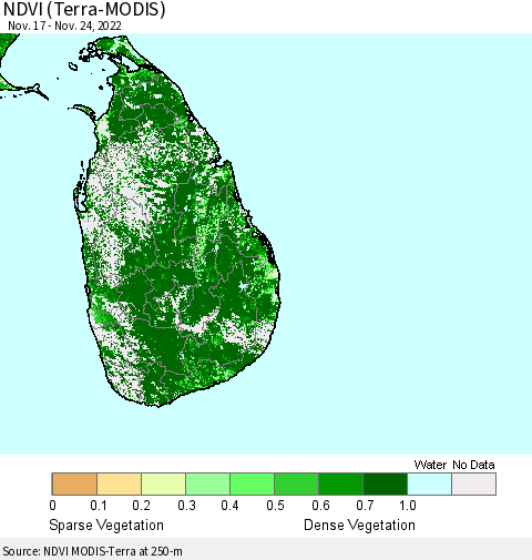 Sri Lanka NDVI (Terra-MODIS) Thematic Map For 11/17/2022 - 11/24/2022