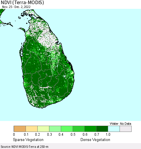 Sri Lanka NDVI (Terra-MODIS) Thematic Map For 11/25/2022 - 12/2/2022
