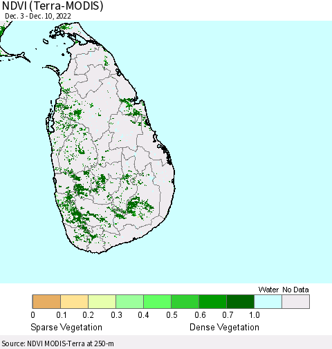 Sri Lanka NDVI (Terra-MODIS) Thematic Map For 12/1/2022 - 12/10/2022