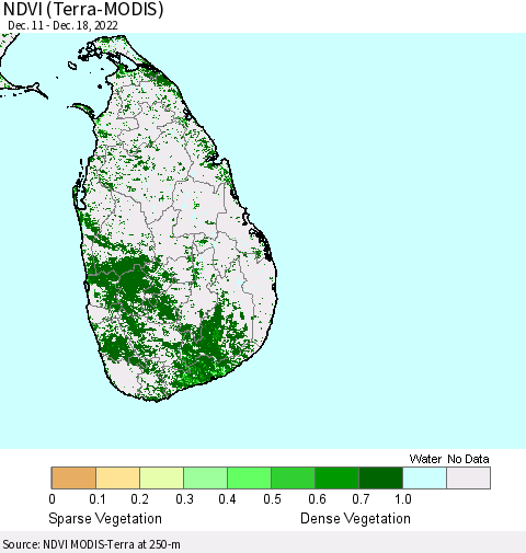 Sri Lanka NDVI (Terra-MODIS) Thematic Map For 12/11/2022 - 12/18/2022