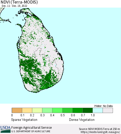 Sri Lanka NDVI (Terra-MODIS) Thematic Map For 12/11/2022 - 12/20/2022