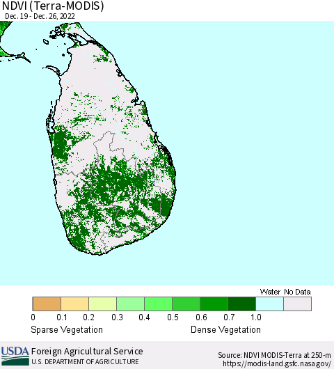 Sri Lanka NDVI (Terra-MODIS) Thematic Map For 12/21/2022 - 12/31/2022
