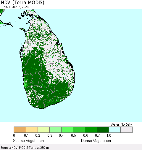 Sri Lanka NDVI (Terra-MODIS) Thematic Map For 1/1/2023 - 1/8/2023