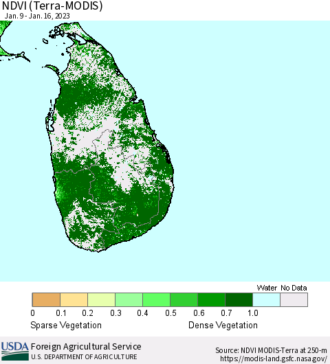 Sri Lanka NDVI (Terra-MODIS) Thematic Map For 1/11/2023 - 1/20/2023