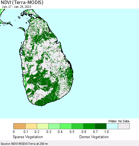 Sri Lanka NDVI (Terra-MODIS) Thematic Map For 1/17/2023 - 1/24/2023