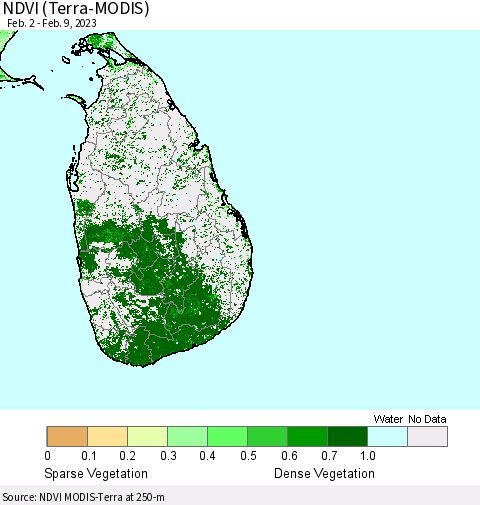 Sri Lanka NDVI (Terra-MODIS) Thematic Map For 2/2/2023 - 2/9/2023