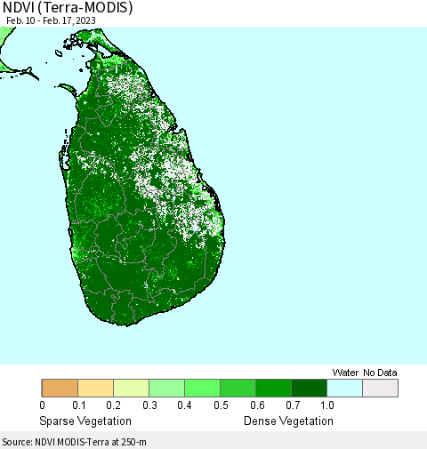 Sri Lanka NDVI (Terra-MODIS) Thematic Map For 2/10/2023 - 2/17/2023