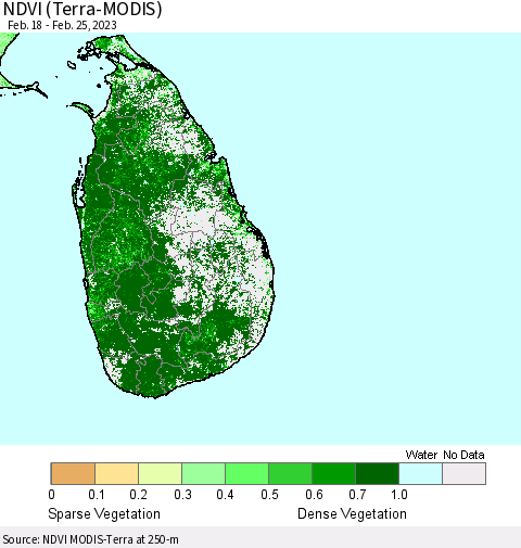 Sri Lanka NDVI (Terra-MODIS) Thematic Map For 2/18/2023 - 2/25/2023