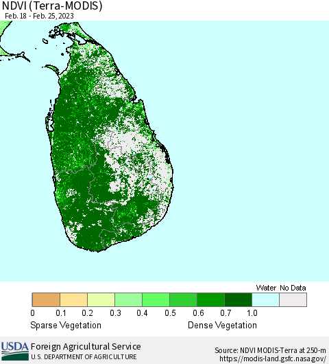 Sri Lanka NDVI (Terra-MODIS) Thematic Map For 2/21/2023 - 2/28/2023