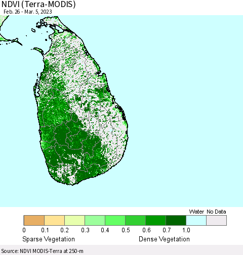 Sri Lanka NDVI (Terra-MODIS) Thematic Map For 2/26/2023 - 3/5/2023