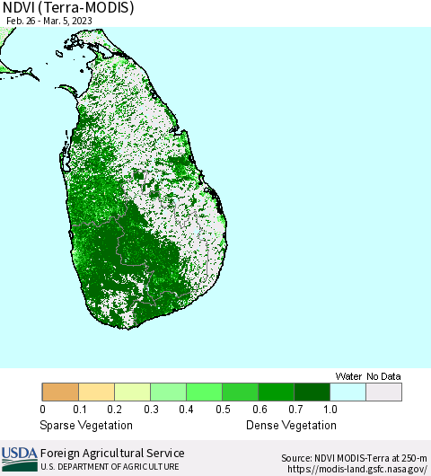 Sri Lanka NDVI (Terra-MODIS) Thematic Map For 3/1/2023 - 3/10/2023