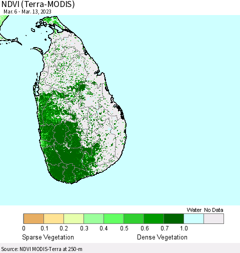 Sri Lanka NDVI (Terra-MODIS) Thematic Map For 3/6/2023 - 3/13/2023