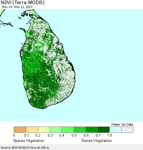 Sri Lanka NDVI (Terra-MODIS) Thematic Map For 3/14/2023 - 3/21/2023