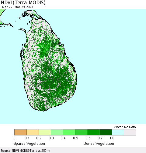 Sri Lanka NDVI (Terra-MODIS) Thematic Map For 3/22/2023 - 3/29/2023