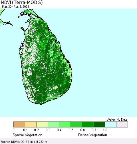 Sri Lanka NDVI (Terra-MODIS) Thematic Map For 3/30/2023 - 4/6/2023