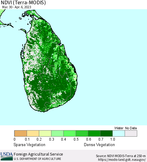 Sri Lanka NDVI (Terra-MODIS) Thematic Map For 4/1/2023 - 4/10/2023