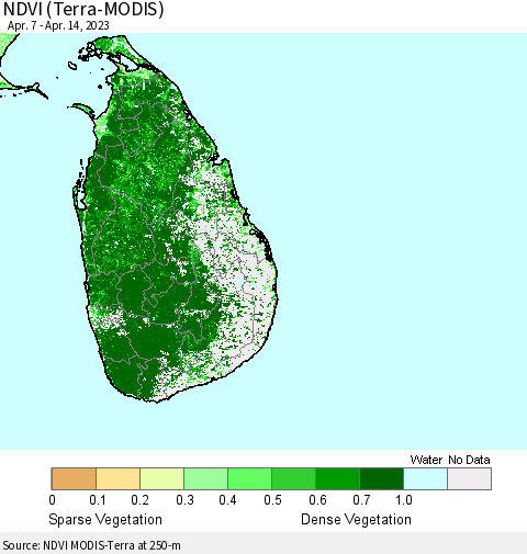 Sri Lanka NDVI (Terra-MODIS) Thematic Map For 4/7/2023 - 4/14/2023