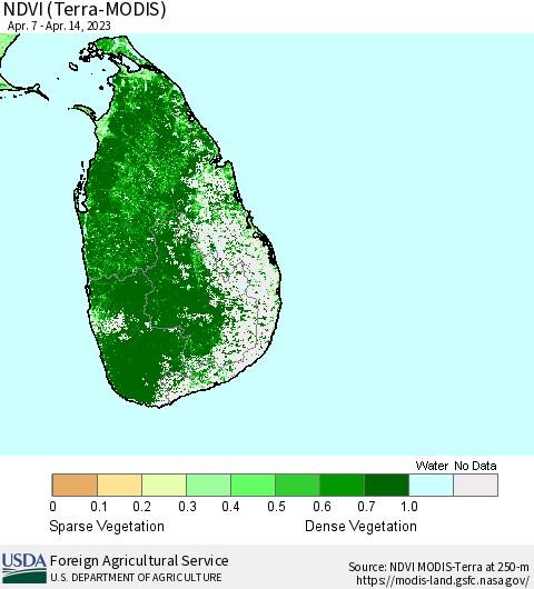 Sri Lanka NDVI (Terra-MODIS) Thematic Map For 4/11/2023 - 4/20/2023