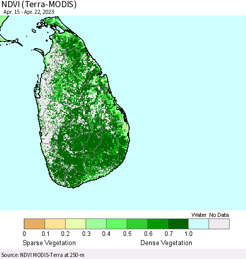Sri Lanka NDVI (Terra-MODIS) Thematic Map For 4/15/2023 - 4/22/2023