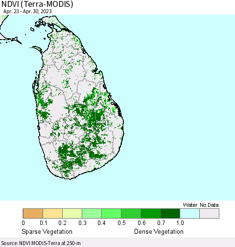Sri Lanka NDVI (Terra-MODIS) Thematic Map For 4/21/2023 - 4/30/2023