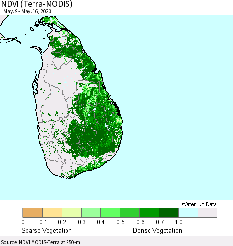 Sri Lanka NDVI (Terra-MODIS) Thematic Map For 5/9/2023 - 5/16/2023