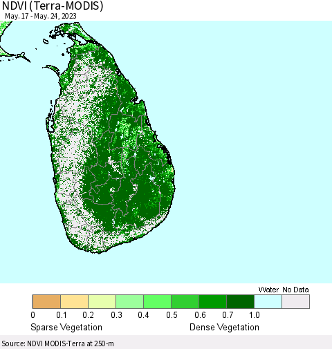 Sri Lanka NDVI (Terra-MODIS) Thematic Map For 5/17/2023 - 5/24/2023
