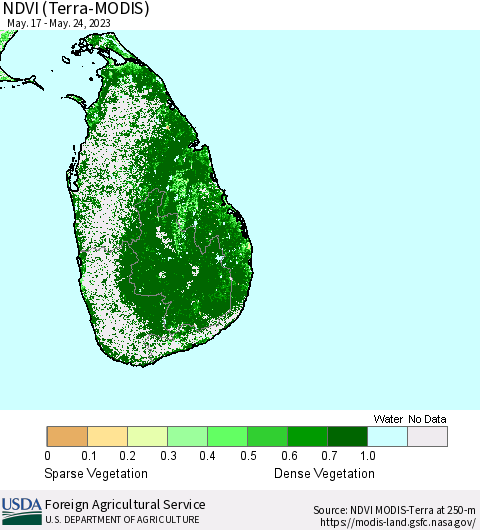 Sri Lanka NDVI (Terra-MODIS) Thematic Map For 5/21/2023 - 5/31/2023