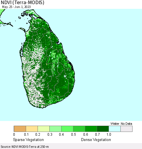 Sri Lanka NDVI (Terra-MODIS) Thematic Map For 5/25/2023 - 6/1/2023