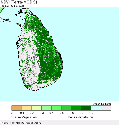 Sri Lanka NDVI (Terra-MODIS) Thematic Map For 6/2/2023 - 6/9/2023