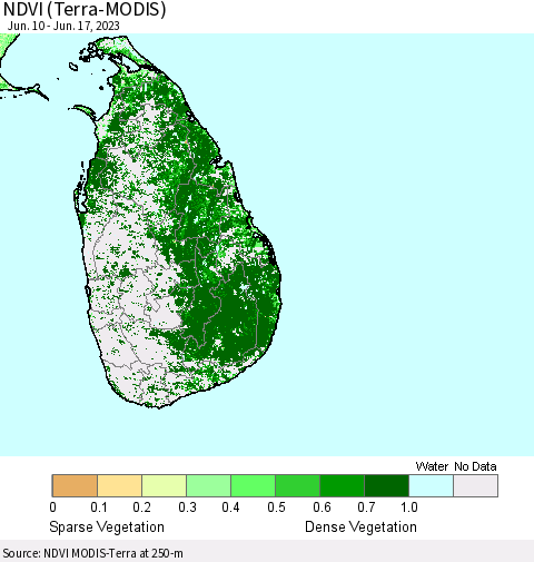 Sri Lanka NDVI (Terra-MODIS) Thematic Map For 6/10/2023 - 6/17/2023