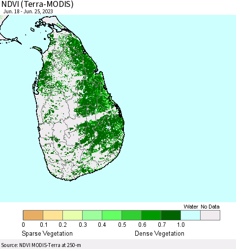 Sri Lanka NDVI (Terra-MODIS) Thematic Map For 6/18/2023 - 6/25/2023
