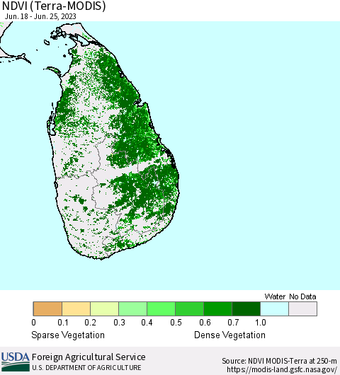 Sri Lanka NDVI (Terra-MODIS) Thematic Map For 6/21/2023 - 6/30/2023