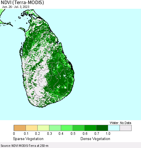 Sri Lanka NDVI (Terra-MODIS) Thematic Map For 6/26/2023 - 7/3/2023