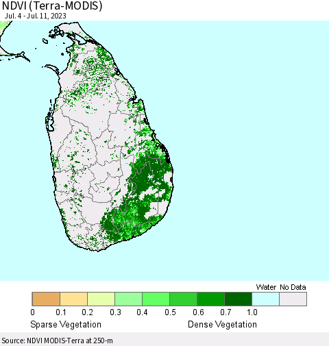 Sri Lanka NDVI (Terra-MODIS) Thematic Map For 7/4/2023 - 7/11/2023