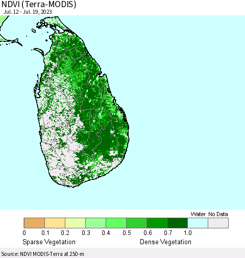 Sri Lanka NDVI (Terra-MODIS) Thematic Map For 7/12/2023 - 7/19/2023