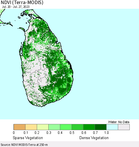 Sri Lanka NDVI (Terra-MODIS) Thematic Map For 7/20/2023 - 7/27/2023