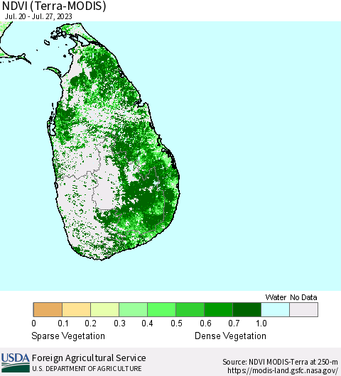 Sri Lanka NDVI (Terra-MODIS) Thematic Map For 7/21/2023 - 7/31/2023