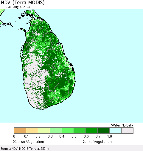 Sri Lanka NDVI (Terra-MODIS) Thematic Map For 7/28/2023 - 8/4/2023