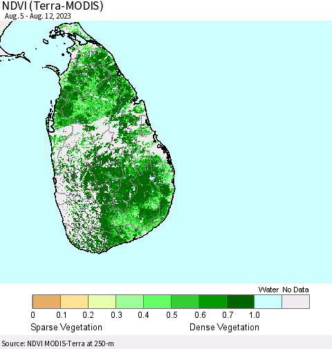 Sri Lanka NDVI (Terra-MODIS) Thematic Map For 8/5/2023 - 8/12/2023