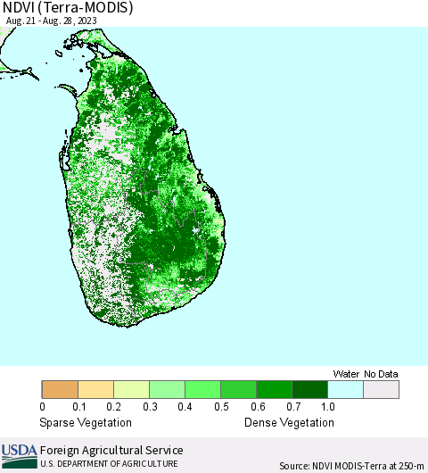 Sri Lanka NDVI (Terra-MODIS) Thematic Map For 8/21/2023 - 8/31/2023