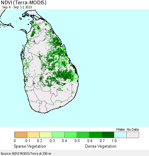 Sri Lanka NDVI (Terra-MODIS) Thematic Map For 9/6/2023 - 9/13/2023