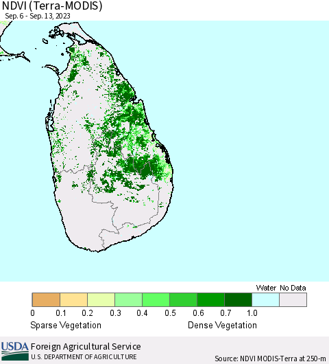 Sri Lanka NDVI (Terra-MODIS) Thematic Map For 9/11/2023 - 9/20/2023