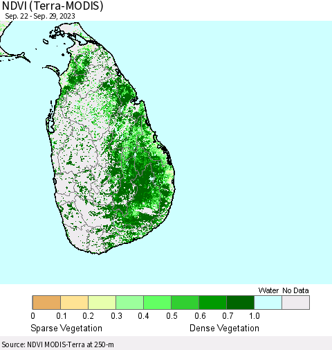 Sri Lanka NDVI (Terra-MODIS) Thematic Map For 9/22/2023 - 9/29/2023