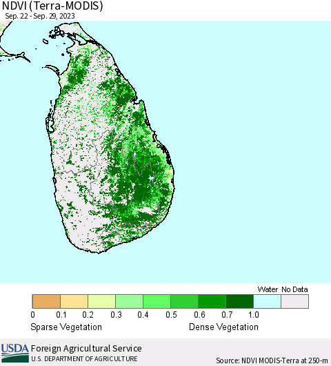 Sri Lanka NDVI (Terra-MODIS) Thematic Map For 9/21/2023 - 9/30/2023