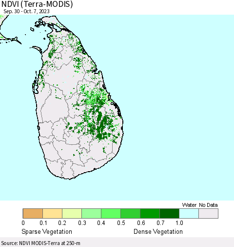 Sri Lanka NDVI (Terra-MODIS) Thematic Map For 9/30/2023 - 10/7/2023