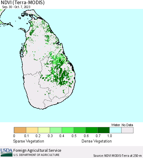 Sri Lanka NDVI (Terra-MODIS) Thematic Map For 10/1/2023 - 10/10/2023