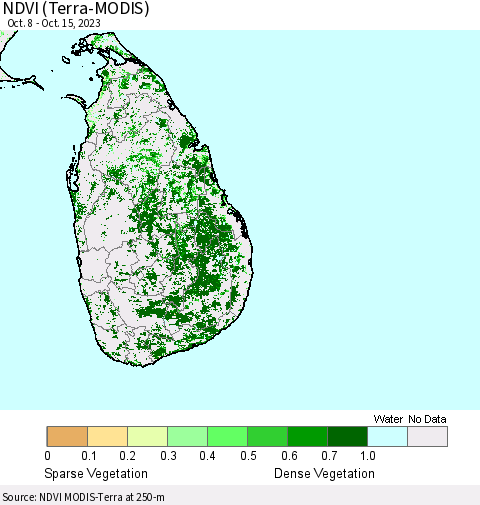 Sri Lanka NDVI (Terra-MODIS) Thematic Map For 10/8/2023 - 10/15/2023